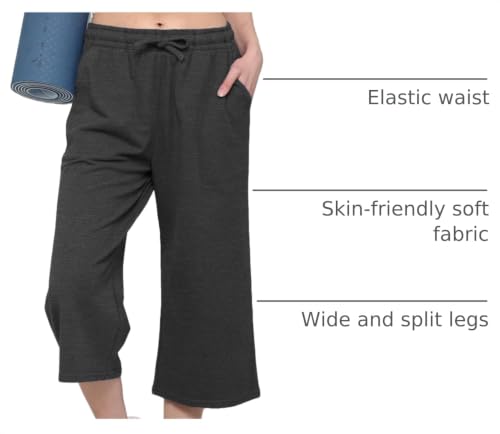 Image of Lock and Love Womens Capri Pants Loose Yoga Pants Wide Leg Drawstring Comfy Lounge Pajama Capris Sweatpants with Pockets