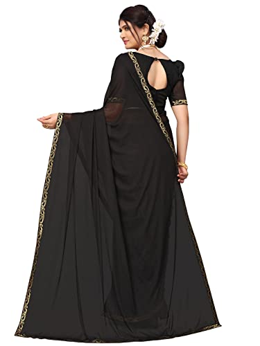 Image of SIRIL Women's Lace & Peral Work Lycra Saree with Unstitched Blouse Piece