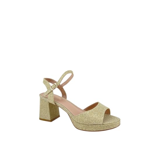 MODELISA - Sandalias de Tacón Ancho Para Mujer, Correa de Tobillo Fiesta Boda Noche Evento Ceremonia (Dorado, Sistema tallas calzado EU, Adulto, Mujer, Números, mediano, 39)