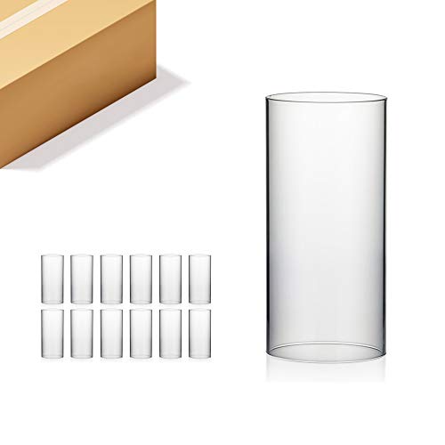 WGVI Hurricane Candle Holder Sleeve, Wide 4.7", Height 10", Clear Glass Cylinder Candleholder, Chimney Tube, Open Ended Candle Shade, 12 Pieces Bulk