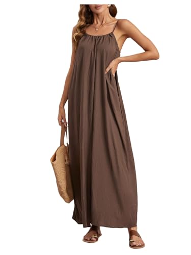 Image of MakeMeChic Women's Summer Flowy Maxi Dresses Vacation Spaghetti Strap Sleeveless Backless Dress