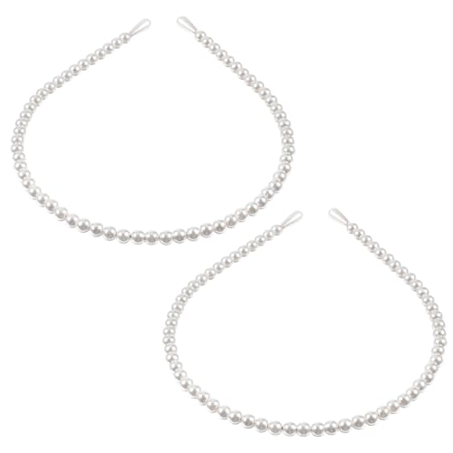 Sorcristy 2 PCS Pearl Headbands for Women Elegant White Faux Pearl Hair Hoops Bridal Wedding Party Hair Accessories Stylish Hairbands for Brides Girls