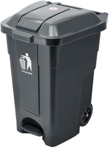 Piulta 多機能ペダル式ゴミ箱|プラスチック製&車輪付き|ホテル・レストラン・屋外対応|業務用大型収納バケツ (グレー,70L)
