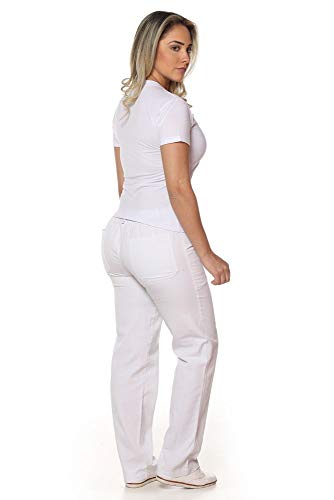 Calça branca feminina cós meio elástico