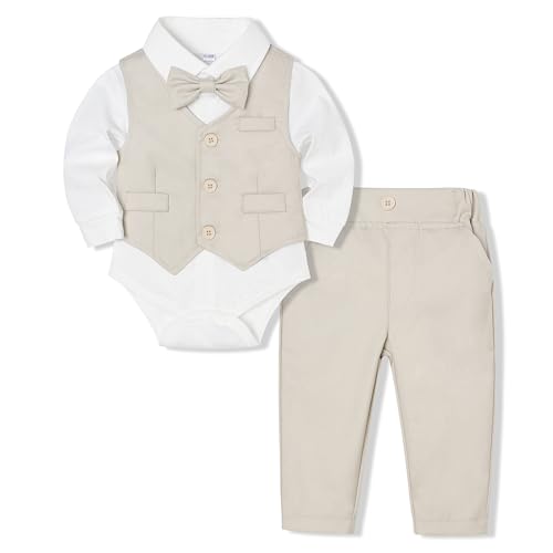 Image of Juivesia Baby Boy Clothes Suits Infant Gentleman Wedding Outfit Formal Dress Shirt Vest Bowtie Pants 4Pcs Baby Suit Sets