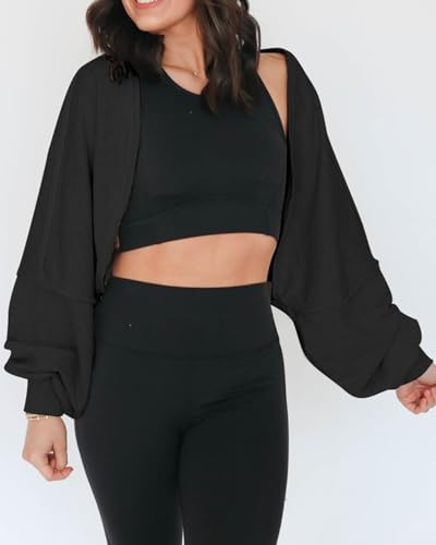 Image of Kedera Women's Cropped Sweatshirts Bolero Shrug Sweater Long Sleeve Open Front Cardigan Workout Jackets Y2K Gym Fall Top