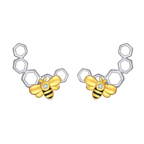 StoryMidir ミツバチ ピアス 蜂 スタッドピアス シルバー925 金属アレルギー対応 レディースピアス プラチナ仕上げ 可愛い ガール 昆虫ピアス アニマル プレゼント ジュエリー アクセサリー 女性ヘの贈り物 ギフト クリスマス ホワイトデー 母の日 誕生日 お祝い 記念日