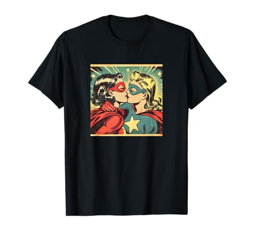 GAY AGENDA LGBT Superhelden Küssen Lesben LGBT Queer Liebe Meme Unisex T-Shirt Schwarz Small EU S Kurzarm Pride Parade LGBTQ+ Allies
