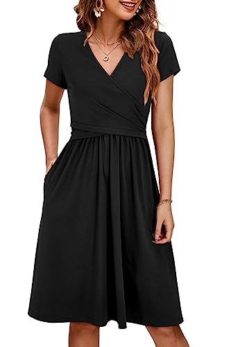 Image of OUGES Women's 2025 Fashion V Neck Midi Dress with Pockets Maternity Clothes Nursing Dresses