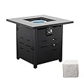 Propane Fire Pit 28 Inch Outdoor Fire Pit 50000 BTU Square Gas Fire Table with Steel Lid Blue Crystal Beads and Waterproof Cover for Outside Patio and Garden