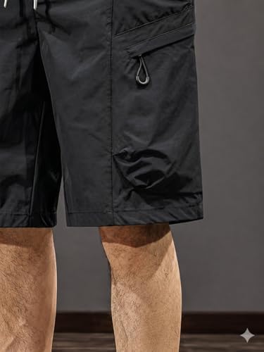 Image of Men's 100% Pure Cotton Cargo Shorts | Regular Fit Solid Knee Length Shorts with Multiple Utility Pockets | Casual Outdoor Summer Shorts for Men