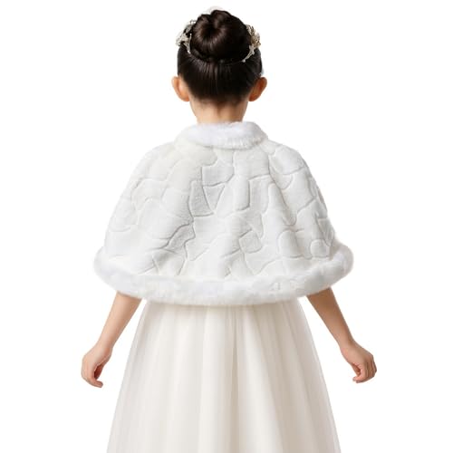 Flower Girls Faux Fur Bolero Shrug Princess Shawl Wraps Warm Shoulder Cape Wedding Birthday Evening Dress Up4