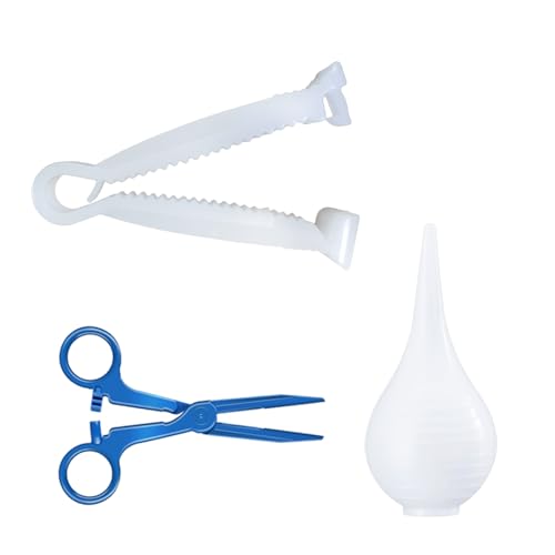 XUKE Sterile 40 Blue Umbilical Cord Clamps for Veterinary, Home Birth, Obstetrical Kit, Midwife Emergency Birth Supply, Ear Syringe, Snot Sucker, Mucus Sucker and Nasal Bulb Syringe