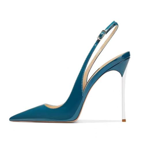 Women's High Heels, Large Size Stiletto Heels Sandals 11 CM Courts Splicing Back Hollow Buckle Pointed Pumps for Dinner Party Prom Wedding, 42 EU,Blue
