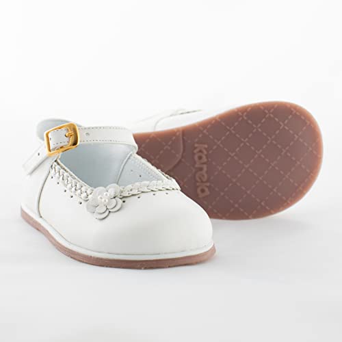 White Leather Baby Girl Mary Jean Shoes - Flowers Design - Non Slip Sole, Easy Cleaning - Comfortable & Anatomic - Walking, Dress & Party Shoes for Baby Girls3