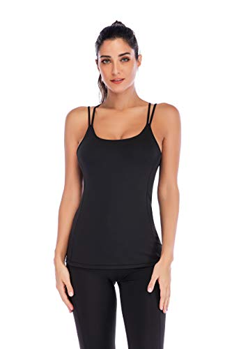 RUNNING GIRL Yoga Tank Tops for Women Built in Shelf Bra B/C Cups Strappy Back Activewear Workout Compression Tops(BX2288 Black.XS)