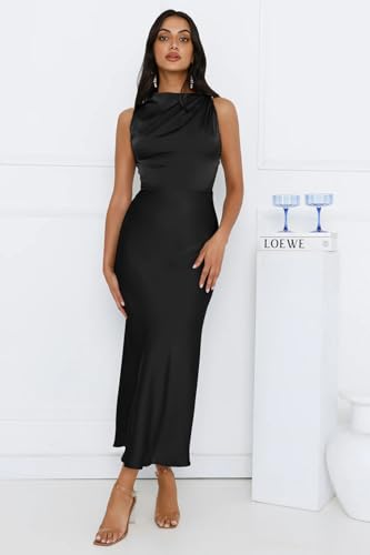 Memoriesea Women's Sexy Sleeveless Cowl Neck Flowy A Line Party Cocktail Midi Dress3