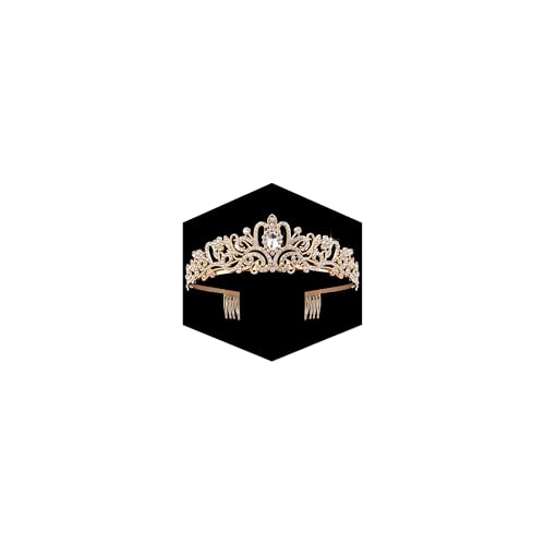 Image of Fesciory Birthday Crown for Women, Gold Plated Crystal Tiara with Sash | Sparkling Princess Queen Tiara, Adult Fit, Birthday, Wedding, Prom, Coming of Age Gifts & Halloween Costume Accessories