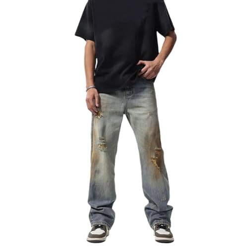 Men's Classic American Hip-Hop Retro Ripped High Street Loose Casual Straight Jeans