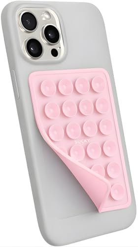 Suction Phone Case Mount, Phone Sticky Grip for iPhone and Android, Adhesive Phone Accessory, Hands-Free Mirror Shower Phone Holder for Videos and Selfies (Chalk Pink)