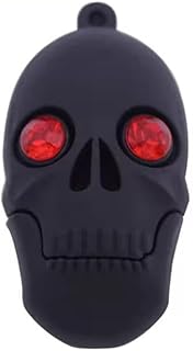 Skull USB Flash Drive, Black with Red Eyes, Novelty Design, Portable Storage Device (64, GB)