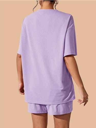 Image of KSHS Women's Purple Cotton Printed Night Suit Set Of Top & Shorts (Purple Medium, Pajama Set)