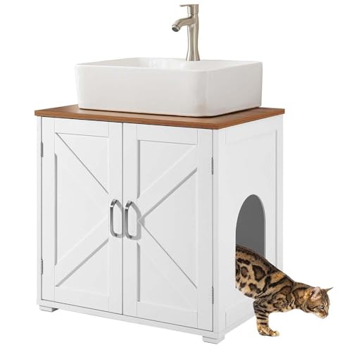 Maison de toilette chat blanche unipaws meuble litière MDF 60cm