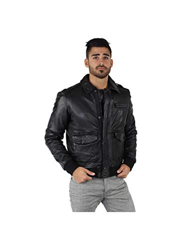 Redskins Maverick Liverpool - Veste en Cuir - Col Polo - Manches Longues - Homme - Noir (Black) - XX-Large (Taille Fabricant: XXL)