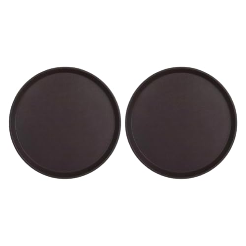 Ensemble de 2 plateaux de service de cuisine, plateaux ronds noirs de 14 pouces pour la préparation, l ' heure du thé et l ' hébergement familial avec dessus texturé et forme facile à transporter