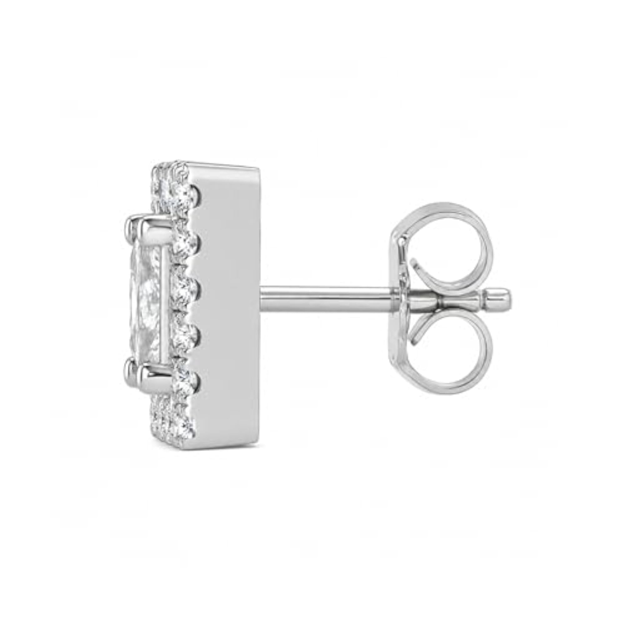 Women's 925 Sterling Silver Princess Cut Halo Stud Earrings