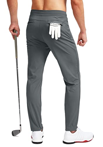 Pudolla Calça masculina de golfe elástica com bolsos com zíper slim fit trabalho casual calça jogger