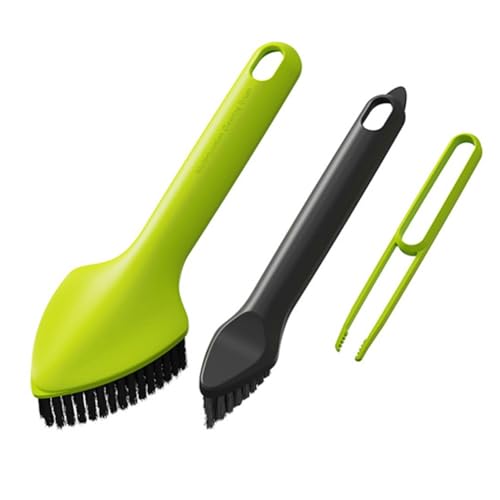 FACAIIO Lot de 3 brosses à récurer 3 en 1 avec long manche pour grande tête triangulaire, prise en main ergonomique, poils densément emballés, avec pince à épiler et trou de suspension