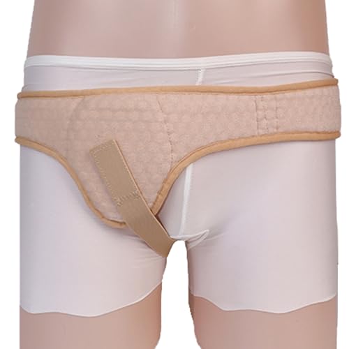 男性用鼠径ヘルニアベルト、男性と女性用のヘルニアサポートベルト、左側または右側の鼠径ヘルニア用の2つの圧縮パッド付き(Beige,Medium)