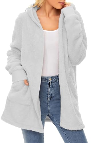 Image of Century Star Women Fleece Cardigan Hooded Loose Fuzzy Cardigan Coat Womens Fuzzy Jacket Outwear