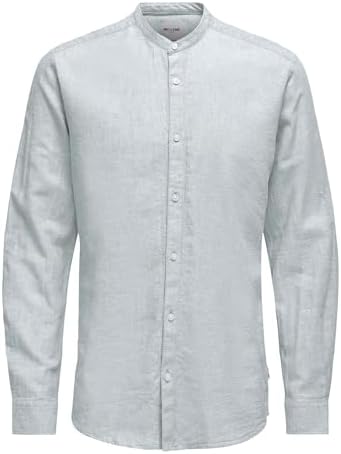 Only & Sons Uomo O&S Camicia in Lino Leggero Manica Lunga Aderente Top Shirt Base