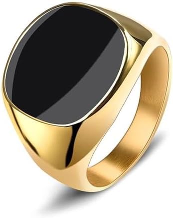 Natural Black Onyx Men's Ring Gold Plated Men's Wedding Anniversary Engagement Ring Gemstone Gold Signet ring Jewelry Gift for Him Sterling Silver Handmade Ring