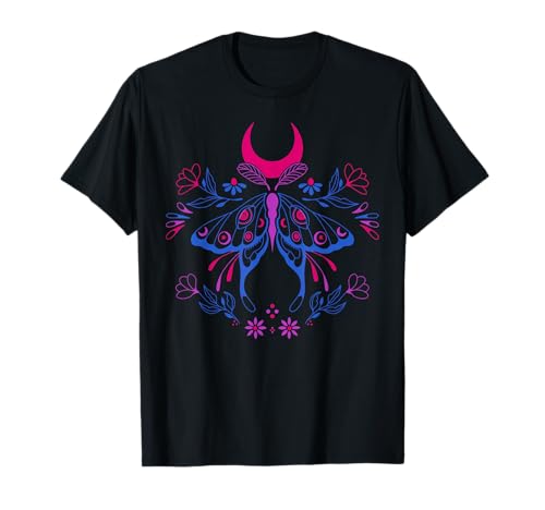 Bisexuell Pride Mystischer Schmetterling Mond Blumen T-Shirt