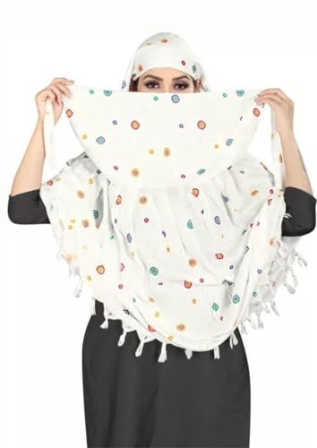 Image of SIXSIGMA Cotton Long Scarf Cum Mask scarves Usable for vehicle Driver | White Printed Design | Universal Size | For Girl & Women | Breathable Sun Protection Light Weight