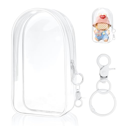 GGBOVVO Clear Figure Display Bag with Keychain for Doll, Positive Doll Storage Bag, Pouch Keychain Charms for Collectibles (with Zipper- Waterproof) Building Block Storage Bag,7.4 * 4.2 inch