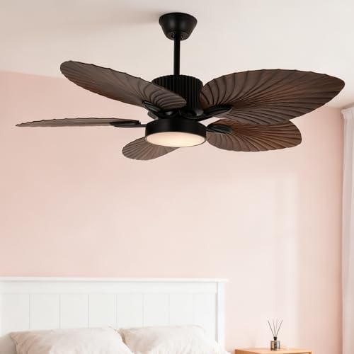 efperfect Tropical Ceiling Fans with Light, 46 Inch Indoor Outdoor Palm Leaf Ceiling Fan Light for...