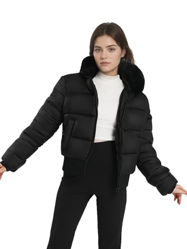 solomate Womens Winter Hooded Cropped Puffer Coats Long Sleeve Fleece Lined Jackets Quilted Short Outwear4