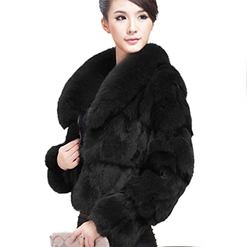 Fur Story Women's Genuine Fox Fur Coat for Winter Thick Warm Fur Jacket (8, Black) - Thumbnail 2
