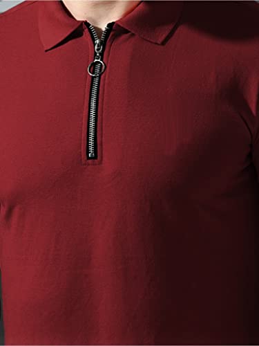 Image of Leriya Fashion T Shirt for Men | Polo T-Shirt for Man | Men's Half Zip Polo T-Shirt | Lightweight Breathable Summer Wear | Textured Knit Casual Stylish Tee | Short Sleeve Smart Casual Top for Man