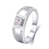 Pinky - Anillo para hombre, anillos de matrimonio para hombre, 0,5 quilates, moissanita redonda de 4 puntas, O 1/2, Oro blanco de 18 quilates, Moissanita