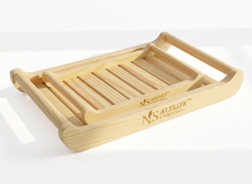 Image of Pine Wood Serving Tray Set of 2 with Handles | Small 12x8x1.75 & Medium 15x10x2.25 Inch | Wooden Breakfast Tea Coffee Snack Tray | Natural Finish | Handcrafted