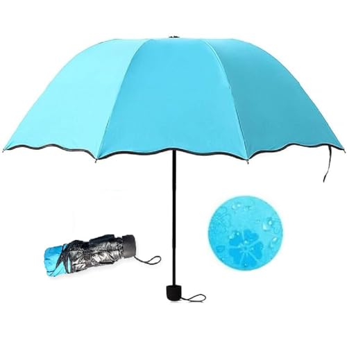Image of Magic Umbrella Windproof and Rainproof Umbrella with Bloom After Rain Pattern 3 Fold Anti UV Protection Folding Umbrella for Rain, Sun 2 Persons Adult Kids & Women