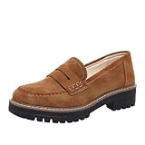 Womens Loafers Shoes Platform Chunky Penny Loafer Lug Sole Comfortable Slip On Work Office Business Casual Dress Shoes, US Size 8 Brown