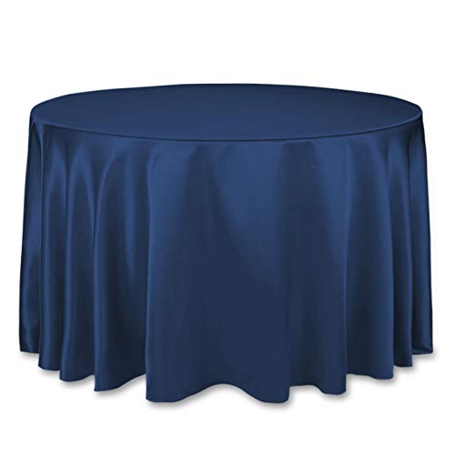 LinenTablecloth 108-Inch Round Satin Tablecloth Navy...