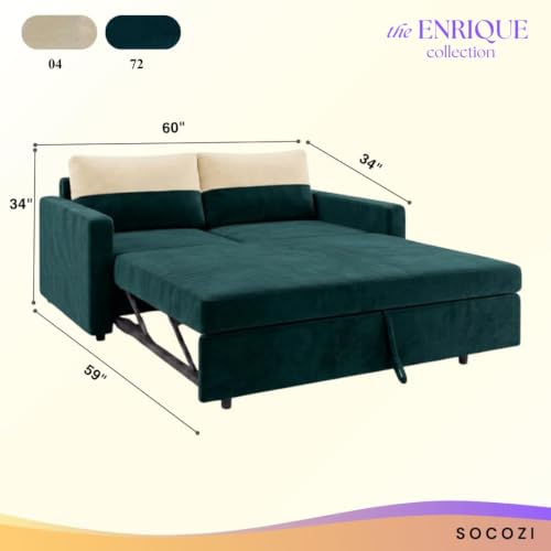 Image of SOCOZI Enrique 2 Seater Sofa Cum Bed | Soft Velvet Suede Fabric | Modern Convertible Design | Plush Comfort Seating for Living Room (Tealish Green)