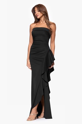 Xscape Women's Long Scuba Tech Strapless Ruffle Dress2